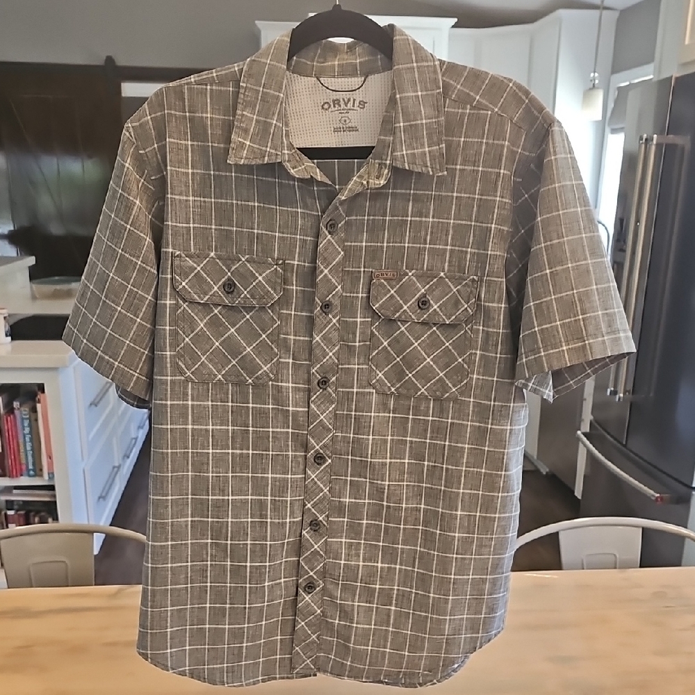 Orvis Men's Casual Gray Checkered Shirt